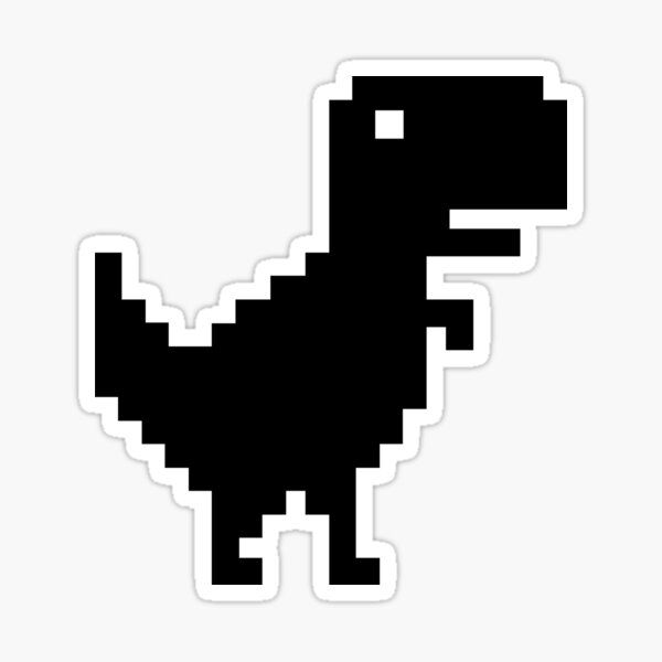 a black and white sticker with an image of a dinosaur