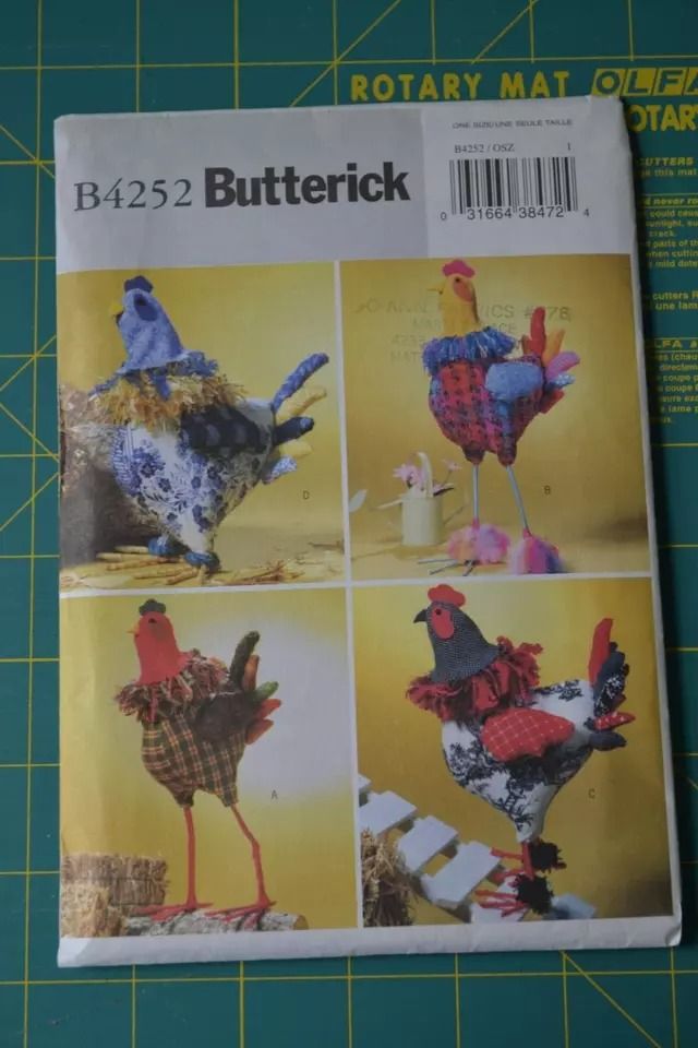 the book is about how to sew chickens and roosters in different patterns on it