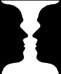 the silhouettes of two people facing each other with their heads in opposite directions,