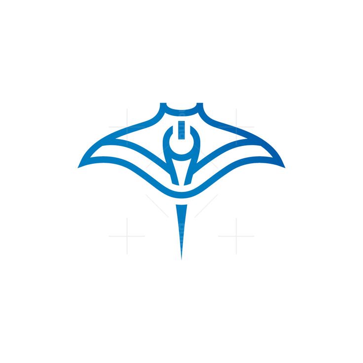 an image of a manta ray logo on a white background with blue lines around it