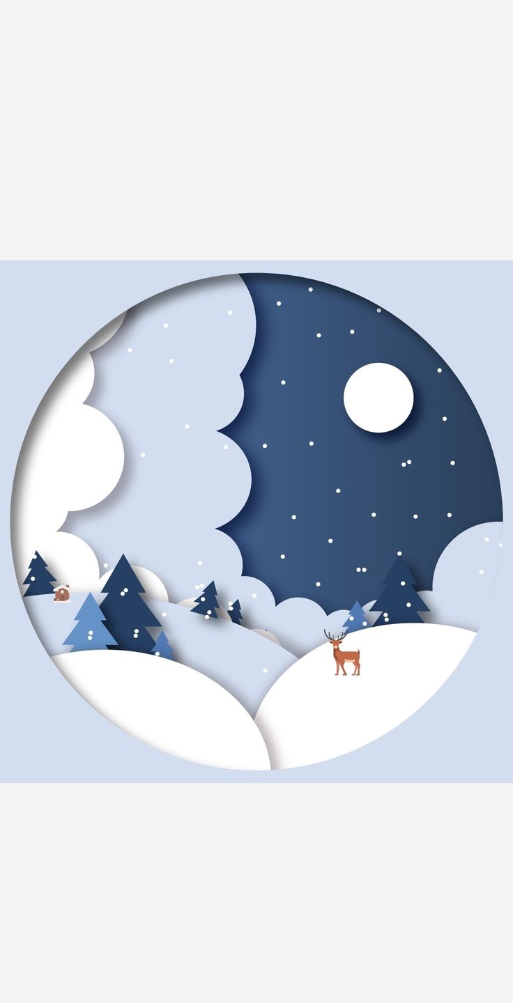 a paper cut landscape with mountains and trees in the snow, under a full moon