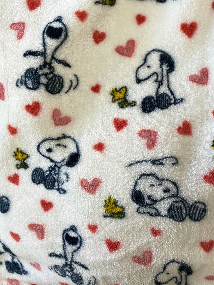 snoopy hearts and dogs on white flannel fabric