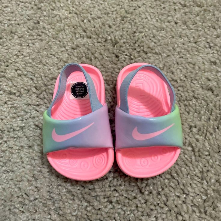 Baby Girl Nike Sandals. Brand New Never Worn Pink Soft Sole Synthetic Sandals, Pink Synthetic Sandals With Soft Sole, Playful Slip-on Sandals With Soft Sole, Pink Non-slip Slide Sandals, Nike Non-slip Sandals For Summer, Nike Non-slip Round Toe Sandals, Pink Non-slip Sandals For Playtime, Nike Sandals With Non-slip Round Toe, Pink Open Toe Sandals For Playtime