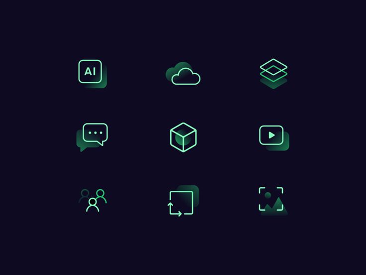 the icons are glowing green on a dark background, and there is no image in it