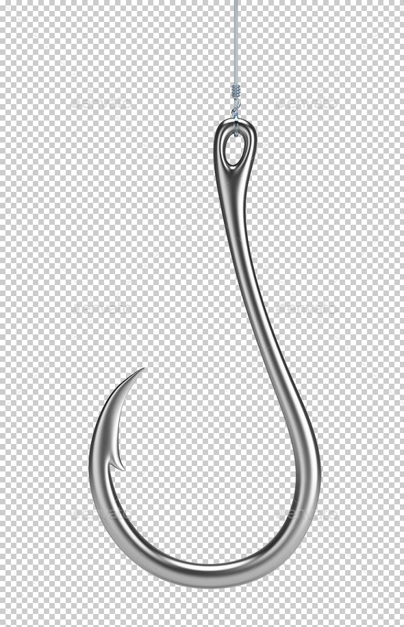 a fishing hook hanging from the end of a hook, on a white background with clipping