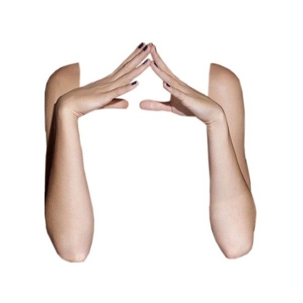 two hands holding out their fingers to form a triangle