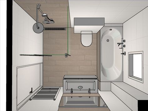 a drawing of a bathroom with toilet, sink and bathtub next to the shower