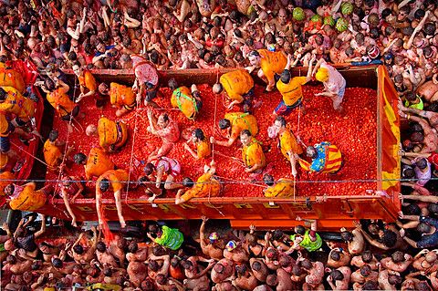 a large group of people in the middle of a float