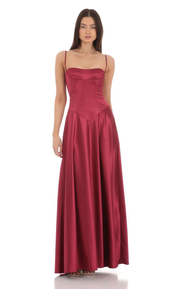 Satin Square Neck Maxi Dress in Maroon Casual Ball Dresses, Satin Dress Cover Up, Deep Purple Silk Dress, Prom Minimalist Dress, Burgundy Dresses Bridesmaid, Long Dress Burgundy, Bridesmaid Dresses Young, Of The Shoulder Dresses, Red Silk Maxi Dress