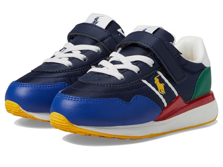 Polo Ralph Lauren Kids Train 89 Sport PS (Toddler) - Boy's Shoes : Navy/Multi/Yellow : Amp up your little one's sporty look by opting for the Polo Ralph Lauren Kids Train 89 Sport PS Sneakers. Crafted with a polyurethane textile upper, polyester lining, and polyester insole, the sneakers ensure a lasting quality. The lace-up design of the shoes and hook-and-loop tab allows easy on/off. Round toe. Polyester midsole. Rubber outsole. Imported. Toddler Sports, Polo Ralph Lauren Kids, Kids Training, Ralph Lauren Kids, Toddler Boy Shoes, Sporty Look, Boys Shoes, Product Reviews, Toddler Boys