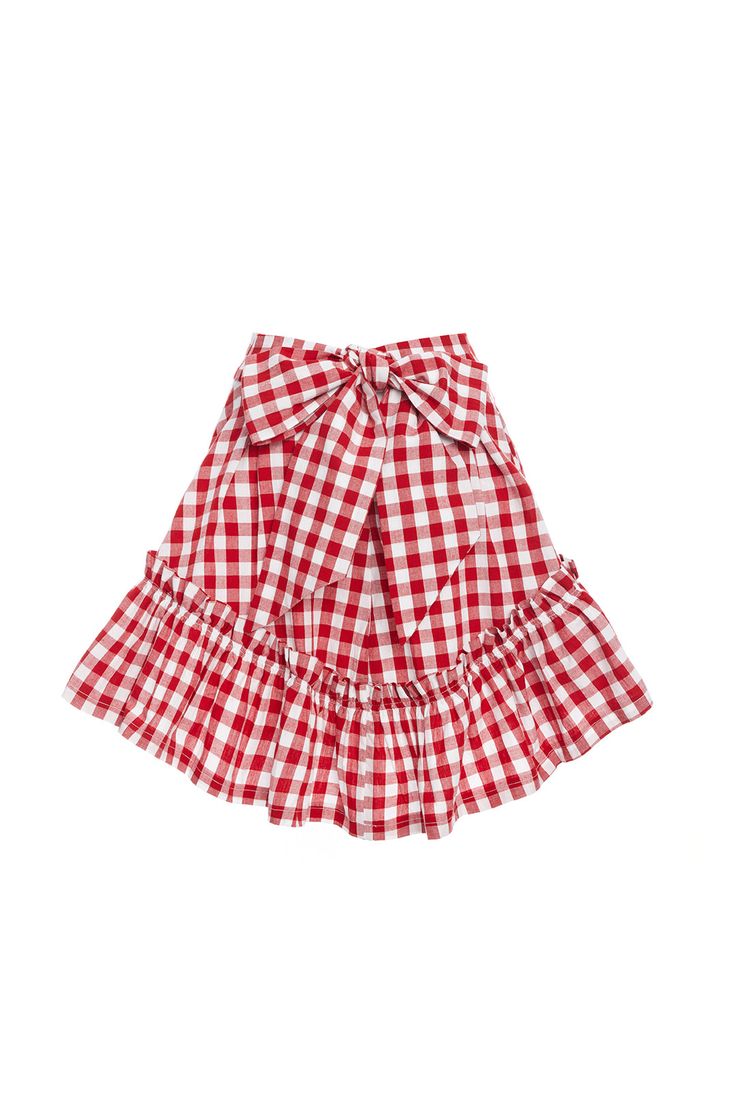 Most Orders Ship within 1-2 Business Days A-LINE skirt with waist pleats, ruffle hem, and center back waist ties. This woven fabric is made with 50% cotton and 50% polyester.Dry Clean or Wash on cold and air dry. Reminiscent of a classic American ruffle apron, the Quinoa Skirt is flirty and sweet. The waist tie cinches the waist and the voluminous skirt and ruffle flare for a classic a-line silhouette. Pairs well with cowboy boots and a heavy dose of sass. Each Quinoa Skirt is handmade in Lindse Red Spring Bottoms For Picnic, Red Bottoms For Spring Picnic, Spring Plaid Ruffled Skirt Bottoms, Plaid Tiered Skirt With Ruffles, Spring Gingham Ruffled Skirt, Spring Picnic Skirt With Ruffles, Chic Gingham Skirt For Summer, Spring Gingham Gathered Skirt Bottoms, Gingham Gathered Skirt Bottoms For Spring