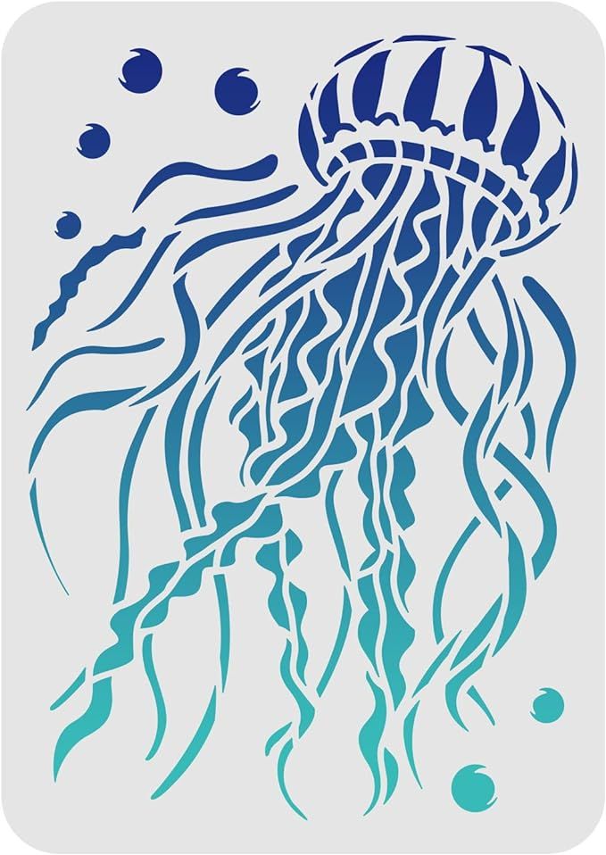 a blue and white drawing of a jellyfish