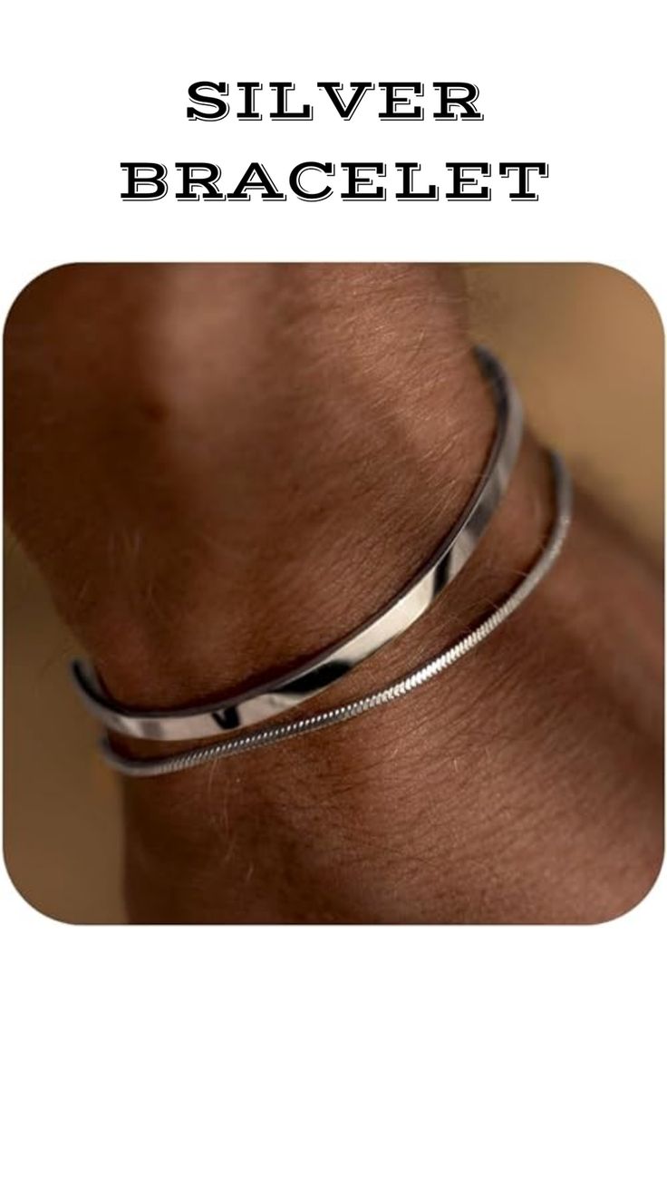 ChatGPT Elevate your style with Moodear's stackable bracelets for men. Crafted from 925 sterling silver or 14K gold plated options, these sets feature dainty chain, bangle, and cuff designs. Choose from snake, box, or Cuban link styles, all adjustable for a perfect fit. Ideal for adding a touch of sophistication to men's jewelry collections. Mens Silver Bangle, Stylish Business Outfits, Gold Plated Bangles, Bangle Bracelet Set, Mens Bracelet Silver, Link Chain Bracelet, Men Bracelet, Bridal Gold Jewellery Designs, Dainty Chain