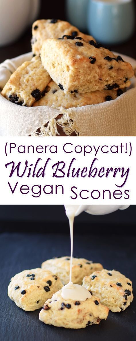 blueberry vegan scones are being drizzled with white sauce