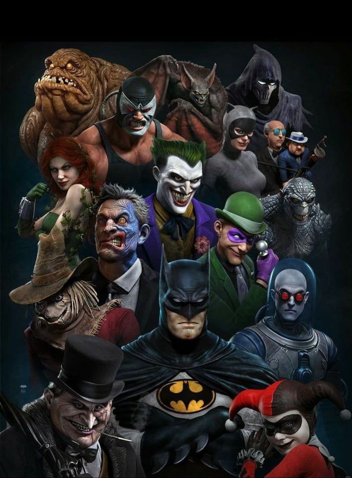 the many faces of batman and other characters in an image that appears to be collaged together