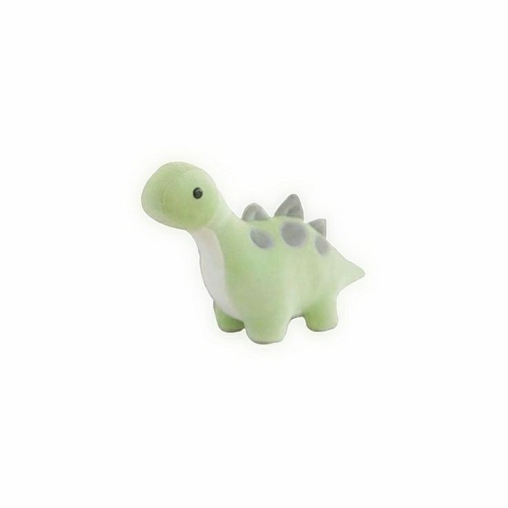 a small green toy dinosaur on a white background