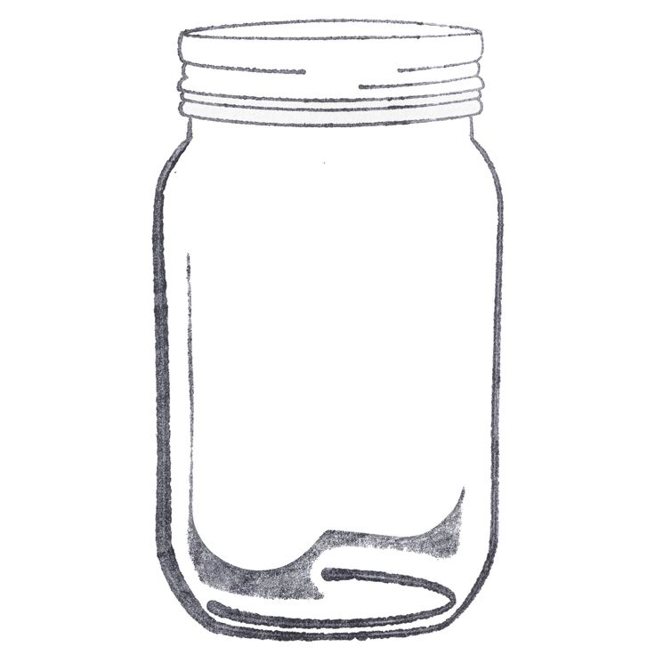 a drawing of a mason jar with no lid on the bottom, and an opening at the top