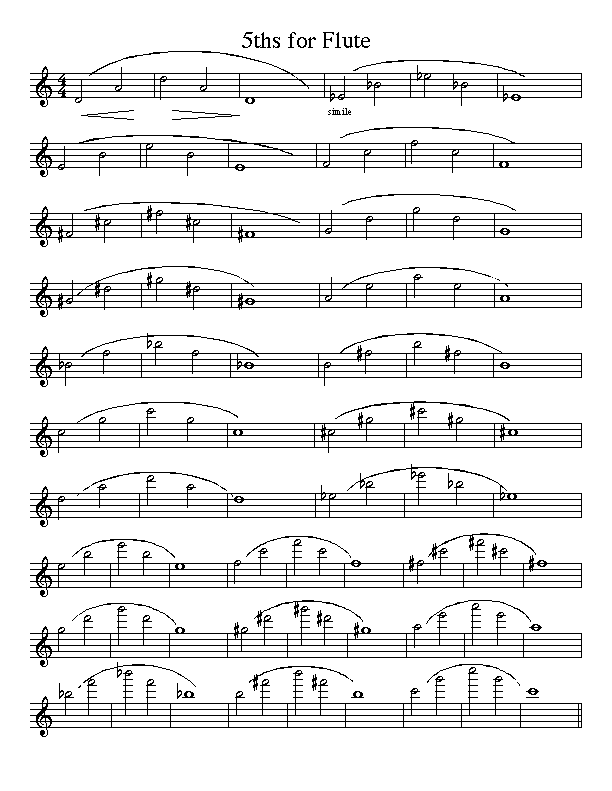 sheet music with the words, 5th for flute