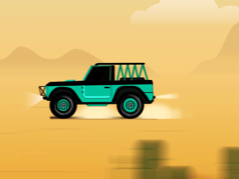 a green truck driving down a desert road