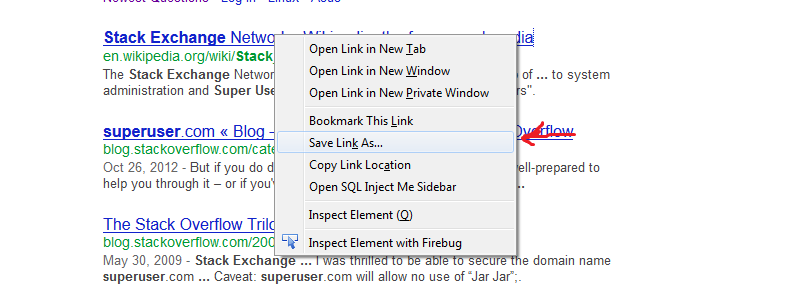 screen shot of right click context menu