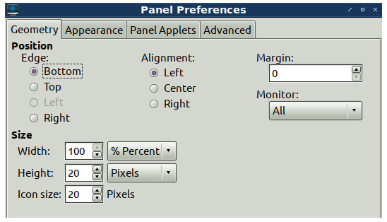 panel options