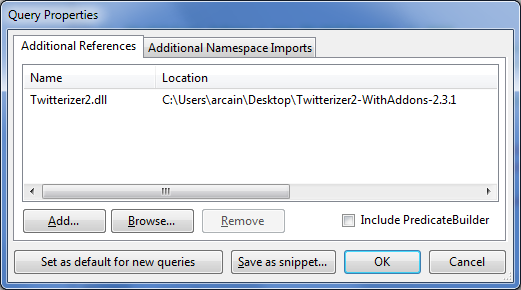 Adding a reference to Twitterizer2.dll in LINQPad