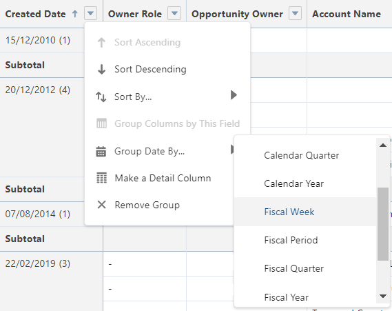 report grouped by date, by FW