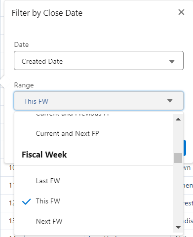 report filtered by current fiscal week