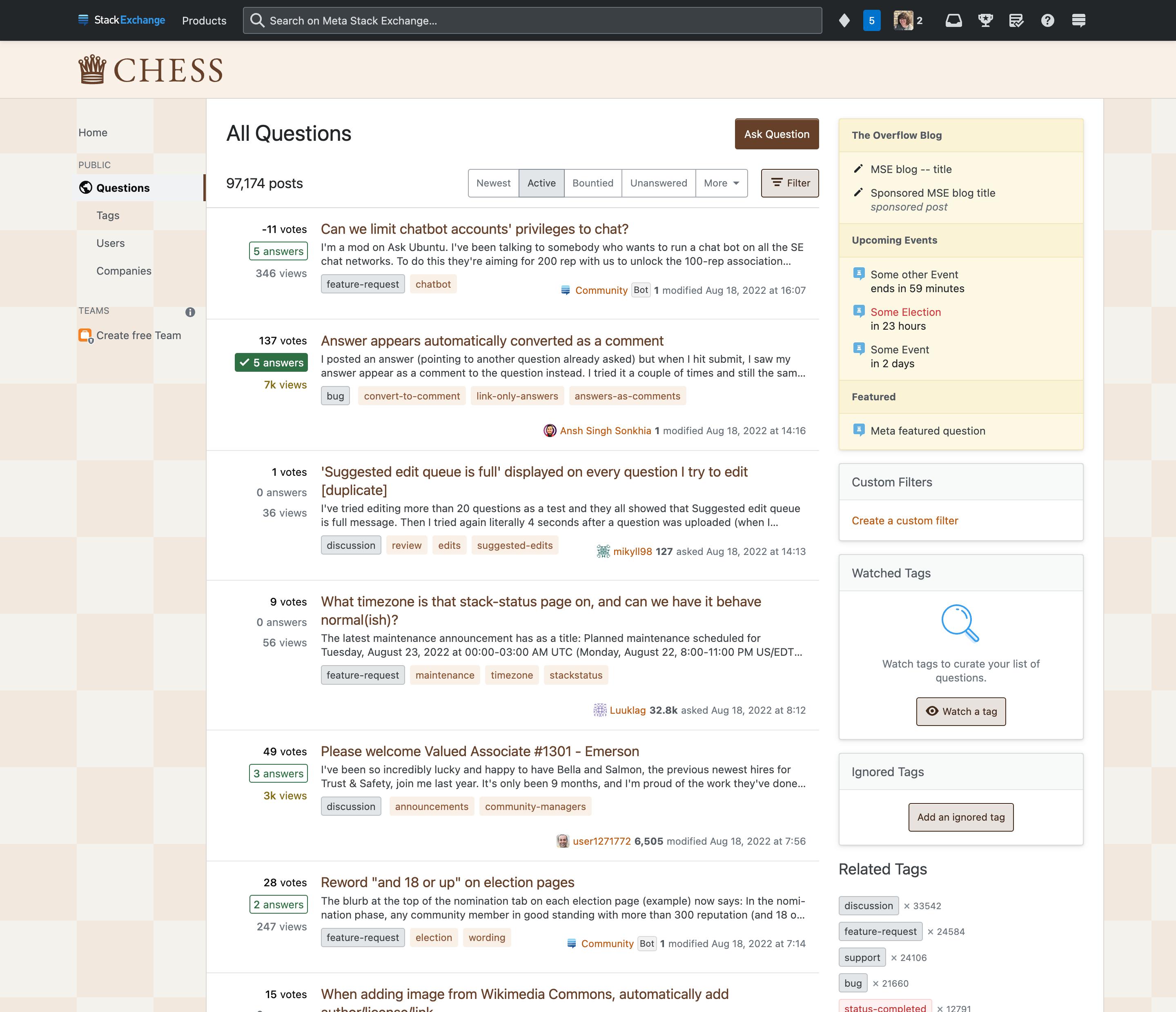 proposed home page for Chess SE