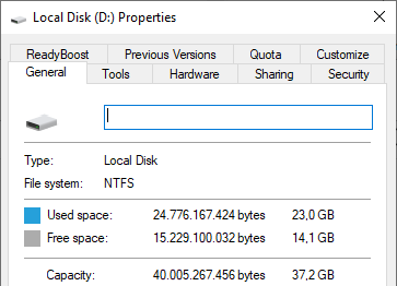 Screenshot of drive properties