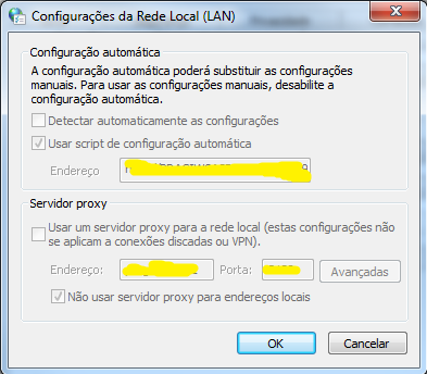 Minha tela de configuração do proxy