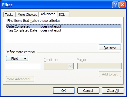 To-Do List Filter Dialog