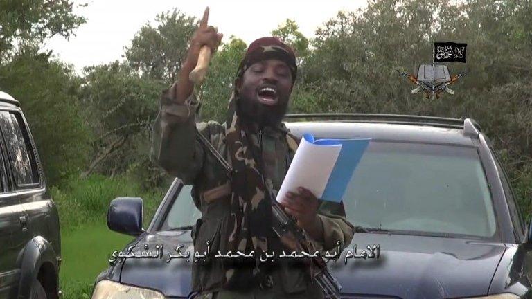 A screengrab taken on August 24, 2014 from a video released by the Nigerian Islamist extremist group Boko Haram and obtained by AFP shows the leader of the Nigerian Islamist extremist group Boko Haram, Abubakar Shekau, delivering a speech at an undisclosed location.