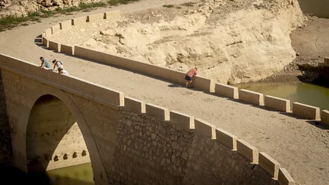 A reservoir in Catalonia near Barcelona at very low levels (Credit: Getty Images)