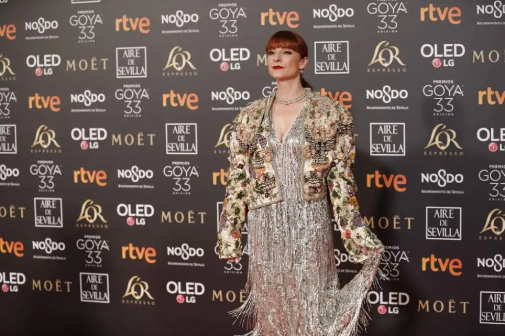 <p>La actriz Najwa Nimri, nominada a mejor actriz protagonista por 'Quién te cantará', en la alfombra roja de los Goya 2019.</p>