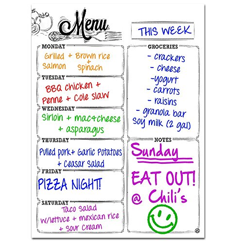 Monday Through Saturday Weekly Magnetic Dry Erase Refrigerator Whiteboard Menu Planner | Vertical Portrait Design | Use as Planner Calendar, Meal, Grocery, To Do or Chore List