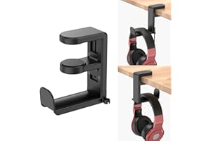 Rotating Headphone Stand - EURPMASK PC Gaming Headset Stand, Adjustable Clamp-on Headphone Holder, Headphone Hanger Hook Unde