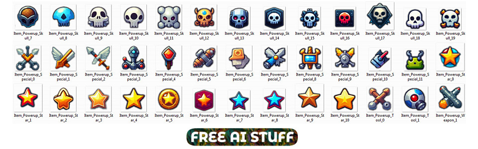 Free AI Stuff - 240 PNGs [Powerup, Enemy, Weapon, & more]