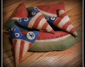 Primitive Flag Hearts and Watermelon Tucks ~~ Primitive Home Decor ~~ Primitive Americana ~~ Primitive Patriotic ~~ FAAP ~~ OFG Team