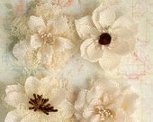 Ivory Burlap Flowers -Set of 4 fabric flowers 2" Ivory blossoms 1200-200 headband flowers  rustic flowers wedding decorations scrapbooking