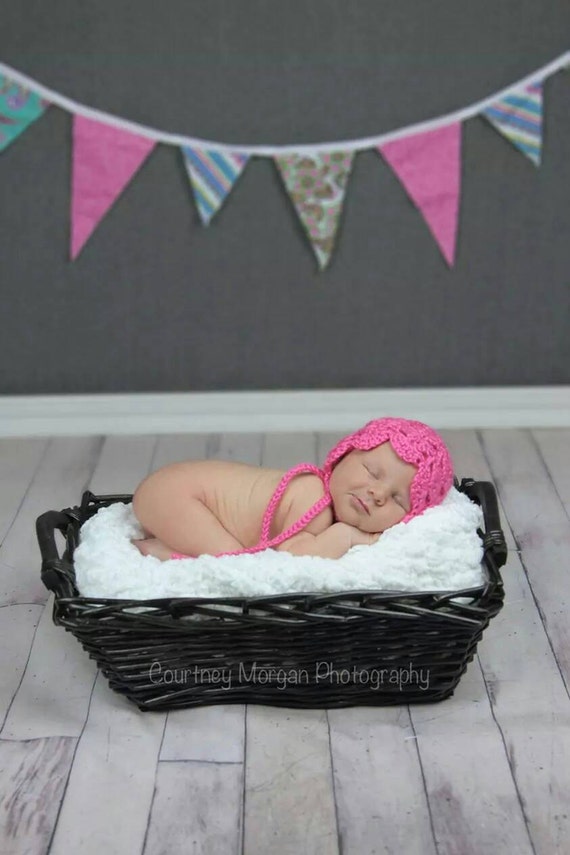 Hot pink baby bonnet, newborn girl hat, Photo Prop, Crocheted Baby Hat, crochet baby girl hat, baby shower gift