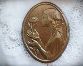 Wall Hanging plaque Copper art Oval wall plaque Metal wall art Brown wall decor Boho chic gift idea Embossing plaque "Girl with camomile"