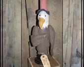 Primitive folk art eagle make do Uncle Sam hat made in USA wood base hafair ofg faap