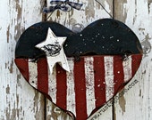 Americana Decor, Summer Decor, USA, 4th of July, American Flag, Flag Heart, Primitive Summer Decor, Rustic Summer, Farmhouse Decor