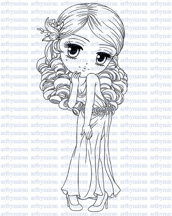 Digital Stamp-Bashful Belinda, Digi Stamp, Coloring page, Printable Line art for Card and Craft Supply