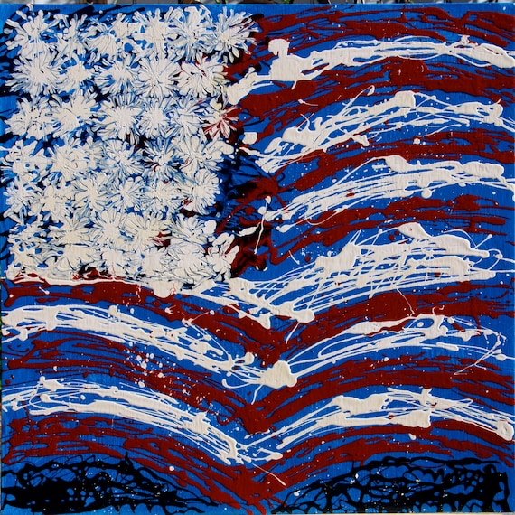 Original Abstract Art Painting: No. 13 American Flag Series By Wayne Smaridge American Flag Series 2' by 2' Blue Background Acrylic On Panel Fine Art at Wayne Smaridge on Etsy