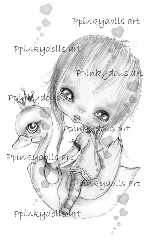 INSTANT DOWNLOAD Digital Digi Stamps..by Chrishanthi's art,Swan girl.