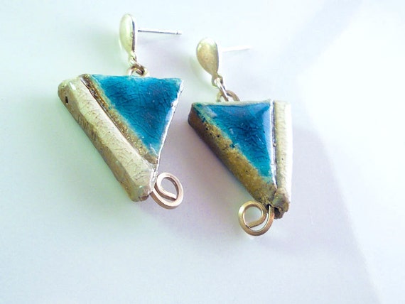 Turquoise Raku earrings, Raku, sterling silver, turquoise gems pottery, turquoise,handmade earrings, handicraft, italian, ceramic jewel