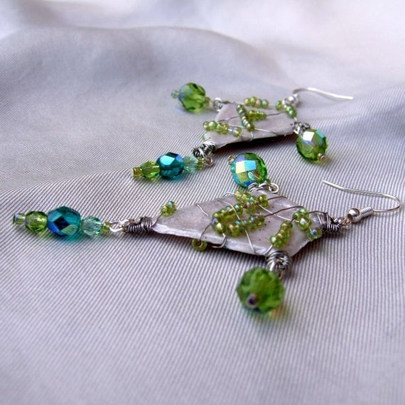 Vintage russian inspired green glass earrings