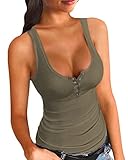 Women Summer Stretch Slim Round Neck Ribbed Tank Basic Solid Top